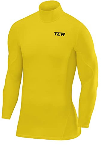 TCA Men's SuperThermal Compression Base Layer Football Running Top Long Sleeve Thermal - Mock Neck - Sonic Yellow, L