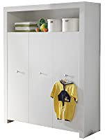 Moebelnet Olja Kleiderschrank Kinderzimmer mit 3 Türen und 1 Ablage, Weiss.