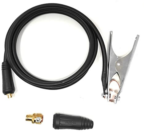 ELCAN Pinza di massa professional 300A con 3m di cavo e connettore 10-25 installato e connettore extra 35-50, pinza di massa per saldatrice di alta qualità e resistente