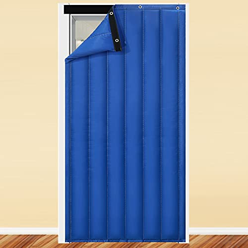 Thermal Insulated Door Curtains Blackout Room Darkening Panels Screen Door Soundproof Curtains Blue Grommet Doorway Curtain for Home Patio Garage Pet Friendly Easy Install Tieback Include