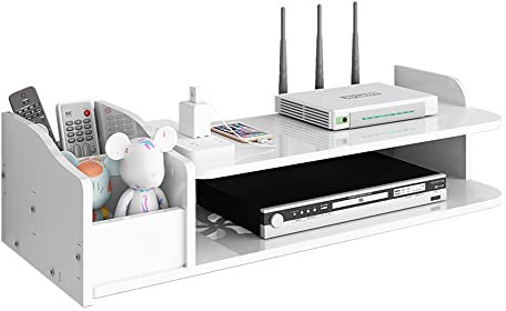 NUODWELL Caja de Almacenamiento para enrutador WiFi con estantes flotantes, Caja de Almacenamiento con Mando a Distancia, Estante de Almacenamiento para TV montado en la Pared para Cajas de Cable
