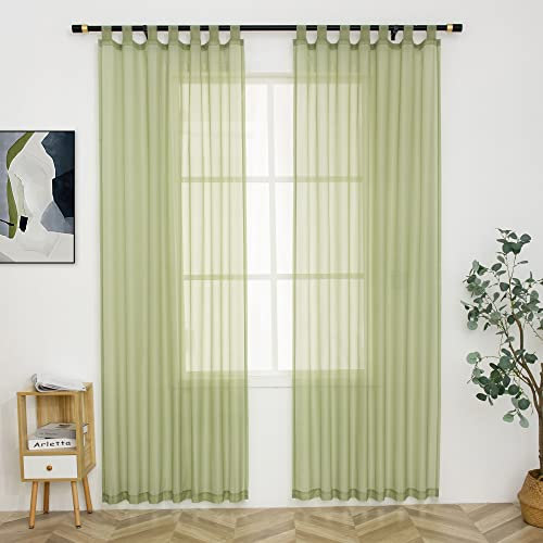 Sage Green Sheer Curtains for Bedroom 84 Inches Long Light Filters Tab Top Sheer Curtains for Living Room,Pergola,Porch,Cabana Gazebo Indoor/Outdoor Voile Sheer Drapes,52 X 84 Inch