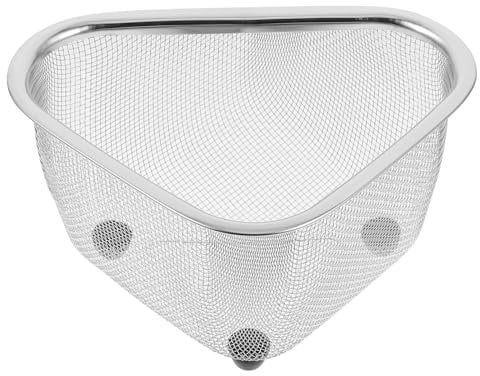 TOPBATHY Triangle Sink Strainer Basket Stainless Steel and Plastic Drainage Basket for Kitchen Compact Triangular Sink Colander for Easy Water Drainage Ideal for Home Use