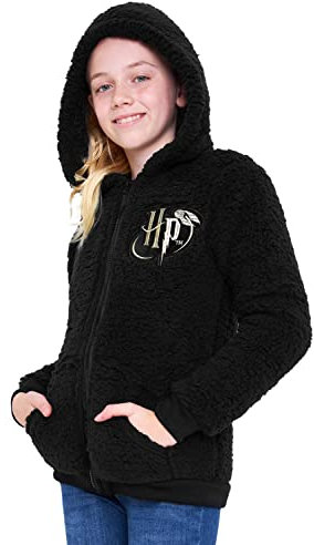 Harry Potter Kapuzenpullover Kinder Teddy Fleece Hoodie Teenager (9-10 Jahre, Schwarz HP Kinder)