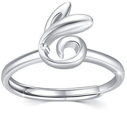 Tier Ring für Damen 925 Sterling Silber Biene/Hase/Koala Ringe Mondstein Gänseblümchen Ring Niedlicher Open Verstellbarer Ring Schmuck geschenke für Frauen Mädchen (Hase)
