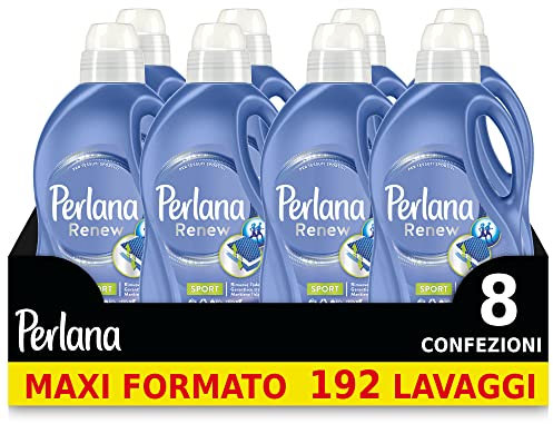 Perlana Renew Sport, detersivo lavatrice, per tessuti sportivi, rimuove l'odore di sudore, confezione da 8x1,440L