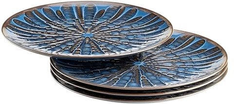 MÄSER 935075 Aquamarine, 4 große Platzteller mit aufregender Glasur, Deko-Teller aus Keramik im 4er Set, ideal auch als Pizzateller und Servierteller, Steinzeug, Blau