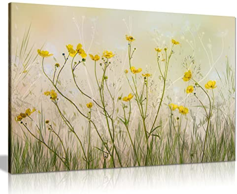 Panther Print Fine Art Prints Yellow Flowers Floral Garden Artistic Framed Canvas Print, Pictures for Home Walls, Bedroom, Living Room & Bathroom Decor 46x31cm (18x12in)