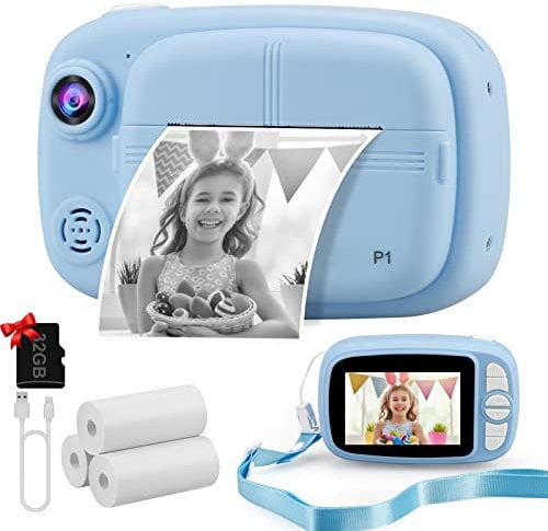 Misilmp Cámara Instantánea Niños, 3,5 1080P Cámara Fotos Infantil con 4 Rollos de Papel de Impresión y Tarjeta SD de 32GB, 12MP Instantáneas Cámaras Niña para 3 a 14 Años Regalos Juguete (Azul)