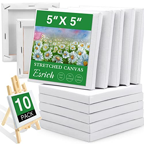 ESRICH Mini-Leinwand, 10 Stück, 12,7 x 12,7 cm, 1,27 cm Profil, grundierte Leinwände zum Malen, Baumwolle, kleine, professionelle gespannte Leinwand für Kinder und Kunstbedarf, für Acryl, Öle