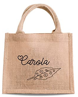 Personalisierte Jutetasche mit Blatt – Shopper mit Namen – Markttasche