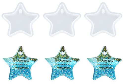 Weenkeey 3 moldes de silicona para llavero de estrella, llavero de estrella, molde de resina epoxi, moldes de fundición de resina en forma de estrella, moldes para manualidades, joyería colgante