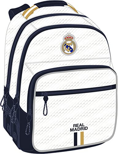 Safta M773 REAL MADRID - Mochila Escolar Infantil, Ideal para Niños de Diferentes Edades, Cómoda y Versátil, Calidad y Resistencia, 32x15x42, Unisex niños, Blanco, Estándar
