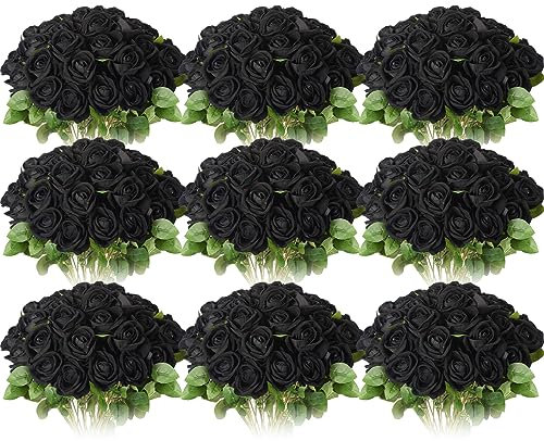 Jexine 100 Stück künstliche Rosen mit langem Stiel, realistische Seidenrosen, Blumenstrauß für Tischdekoration, Vasen, Hochzeit, Party, Küchendekoration (schwarz)