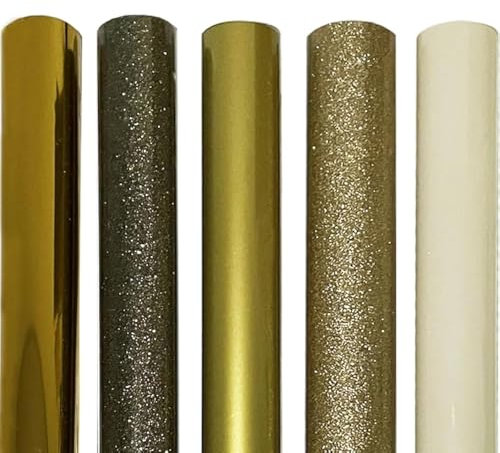 SHOYISI Glitter Heat Transfer Vinyl Metallic HTV Gold Foil Iron on Vinyl 5 Sheets 12x 10 PU HTV for Shirts DIY