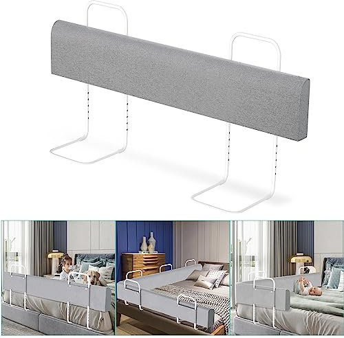Ikodm Bettgitter rausfallschutz Bett 150cm Bettschutzgitter für Kinder Höhenverstellbar Bettkantenschutz Verformbar Sicherheitsgeländer, Kinderbettgitter Boxspringbett Kinderbett,Grau, 9095
