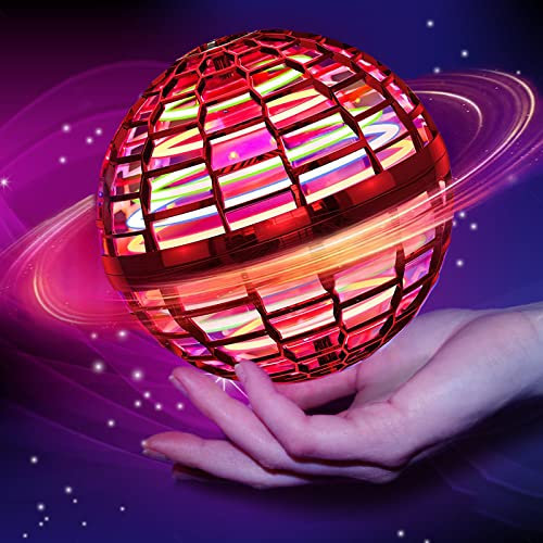 Flying Ball Toys, Hover Boomerang Ball, Mini Drone Toy with Built-in RGB Dynamic Lights Spinner, 360° Rotating Globe Shape Magic Controller Outdoor Indoor Gift for Boys Girls Adults(Red)