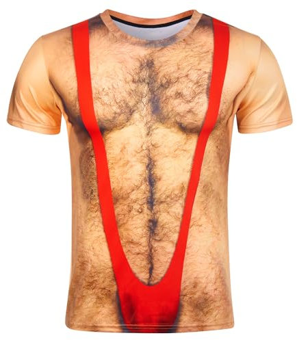 RAISEVERN T Shirt Noël Rouge Homme Tee Shirt Femmes 3D Imprimer Ventre Poilu Laid Humour T-Shirt À Manches Courtes Marrant Drôle Chic Moche Fête Cadeau Vêtements, M