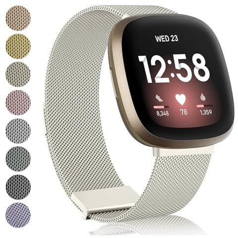 AK Armband Kompatibel mit Fitbit Versa 3/Versa 4 Armband/Sense/Sense 2 Armbänder, Edelstahl Metall Ersatzarmband mit Verbesserter Magnet für Fitbit Versa 3/Versa 4/Sense/Sense 2 Damen Herren