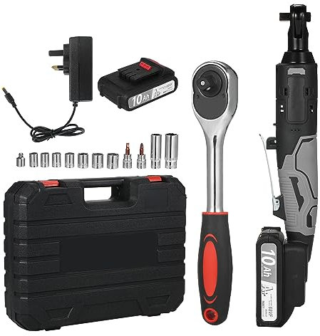 Vislone Cordless Electric Ratchet Wrench Set 3/8'' 320 RPM 21V Battery Powered Ratcheting Wrench Tool Kit 2000mAh Lithium-Ion Batteries and Fast Charge Variable Speed Trigger