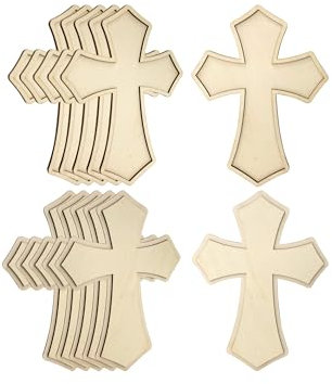 Cregugua Holzkreuz, antikes Design, unlackiertes Holzkreuz, geschichtet und gerahmt, 30,5 cm, 12 Stück, MJCG-081723-03-1