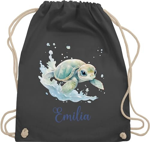 Turnbeutel Rucksack - Schildkröte mit Name personalisiert I Zootiere I Panzertier - Unisize - Dunkelgrau - schildkröten turtle tiermotiv beutel schildkrötenmotiv und tasche turtles personalierten