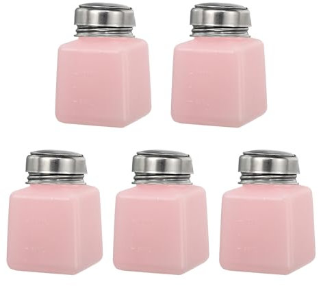 sourcing map Solvent Alcohol Dispenser 100ml/3.4oz Pink Push Down Liquid Dispenser Pump for Acetone Cleanser Polish Remover Makeup 5Pcs