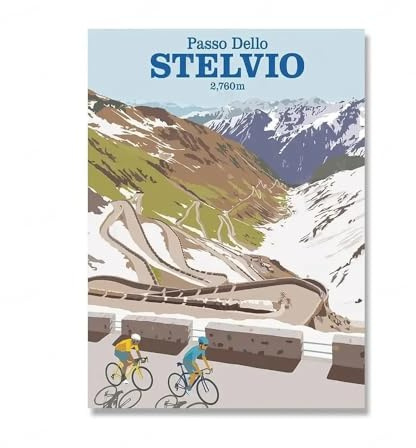 GIBOH World City Bike Race Radfahren Poster und Drucke Sport Wandkunst Stelvio Snow Mountain Leinwandgemälde Fahrradbilder für Heimdekoration 50 x 70 cm x 1 ohne Rahmen