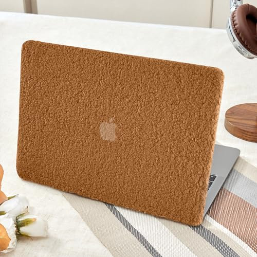 GABraden Kompatibel mit MacBook Air 13 Zoll Hülle, Version 2018–2020 (A2337 M1 A2179 A1932) mit Touch-ID und 2 Tastaturschutzhüllen, Kunsthaut-Plüsch-Design, Laptop-Hartschale (brauner Plüsch)
