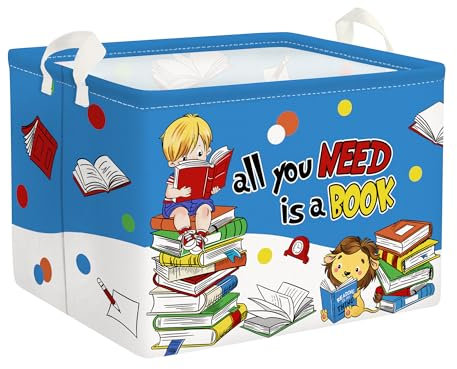 Clastyle Studie Kinder Wäschekorb mit Henkel Faltbar Kleidung Spielzeug Aufbewahrungskorb Jungen Mädchen Aufbewahrungsbox für Babyzimmer Bad, Lesebuch, 40 * 30 * 30 cm