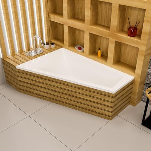 ECOLAM® Badewanne RITA Trapezwanne Eckwanne Trapezform 150x100 cm LINKS + Styoporverkleidung universell + Ab- und Überlauf Alcaplast Füße Silikon SET