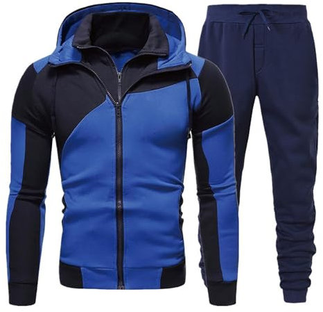 YANFJHV Herren-Hoodie-Set mit Kapuze, einfarbig, farblich abgestimmt, mit Reißverschluss, Hose, lässig, Sport, langärmelig Anzugkoffer (Navy, M)