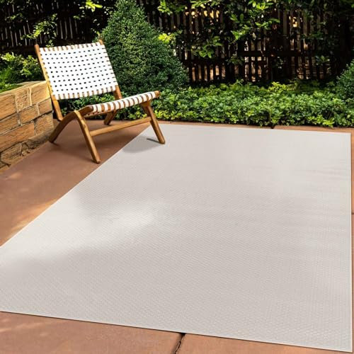 Taracarpet In & Outdoor Teppich Wetterfest Wohnzimmer Balkon Küchenteppich Terrassenteppich Flachgewebe Sisaloptik Meliert Einfarbig weiß 140x200 cm