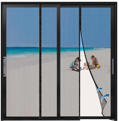 Moustiquaire Baie Vitrée Coulissante 260x240cm Fermeture Magnétique Ultra Fine Rideau Aimanté Sans Perçage avec Ruban Adhésif pour Porte d’Entrée Anti Mouche Installation, Noir