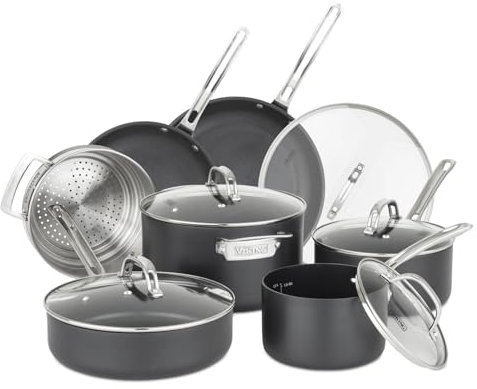 Viking Set da 12 pentole antiaderenti anodizzate dure con coperchi in vetro (il set include: friggere da 25,4 cm, frittura da 30,5 cm con coperchio, 2 qt salsa con coperchio, 3 qt saute w/coperchio, 6
