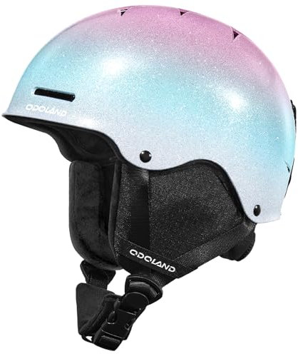 Odoland Casque de Ski, Casque de Snowboard Brillant, Casque de Ski avec Cache-Oreilles Anti-Choc pour Femme Fille, Casque de Neige Compatible avec Masque de Ski, Sécurité Certifiée