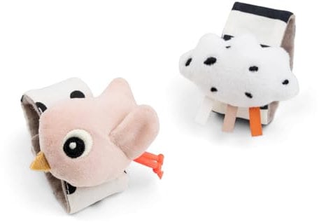 Done by Deer Rasselarmband 2 Stück Happy clouds Rosa - Perfekt für die Stimulierung der Sinne, das Körperbewusstsein und das Erkennen der Hände - Babyspielzeug ab 0 monate - Klettverschluss