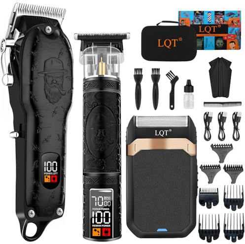 LQT Professional Hair Clipper for Men - Cordless Electric Shaver, Beard Trimmer, Grooming Kit, Barber Stylist Tool & Mustache Cutting Set - Ideal Gift for Him (Black)