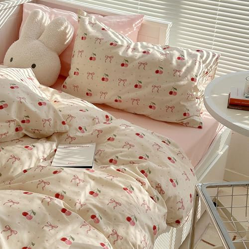 Nyescasa Housse de Couette 220x240 Cerise Rouge Rose Nœud Papillon Mignon Parure de lit Adulte 2 Personnes Sets de Housses de Couettes en Microfibre avec Fermeture Éclair et 2 Taies d'oreiller 65x65cm