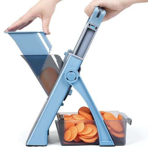 ELIVARA Safe Mandoline Slicer Plus – Adjustable Vegetable Chopper, Stainless Steel Blade, BPA-Free, Sky Blue