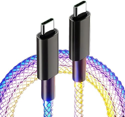 Xingdianfu 1m USB C LED Kabel, RGB USB A auf Typ C Ladekabel, USB C Ladekabel LED 66W Schnellladung, USB C Kabel RGB (C TO C)
