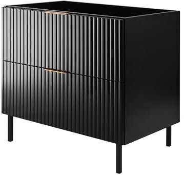 3E 3xE living.com Badezimmerschrank, Schwarz + Goldener Griff, 80 x 77 x 46 cm