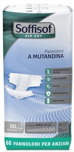 Soffisof Air Dry Windeln für Erwachsene Maxi Plus XXL - 60x Inkontinenz Slip - 4 Packungen mit 15 Windelhosen, 10 Tropfen - Windelslip Erwachsene