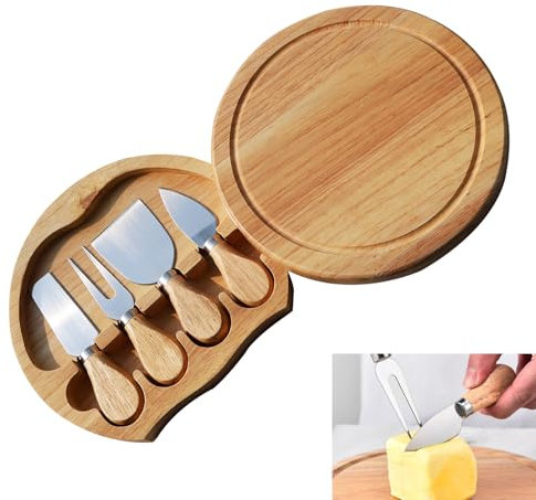 kebitedamai Plateau Fromage, Plateau à Fromages en Bois avec Couteaux à Fromage, Pplateau Aperitif Rotatif Pivotant, Plateaux de Service Portables pour Pique-niques, Fêtes, Fruits, Légumes
