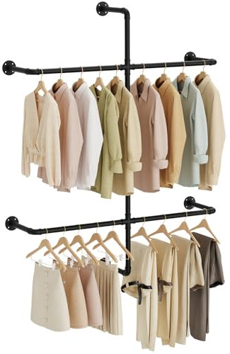 Yawinhe Barra Appendiabiti da Parete, Armadio Aperto Industriale, Guardaroba per Cabina a Muro, Tubi neri con Montaggio, per la camera da letto, corridoio, Nero, YMG103B