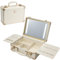 Makeup Case with Light Up Mirror 3 Color Setting, Lighted Vanity Case Organiser Storage Suitcase, Travel Beauty Box with Light and Detachable Trays for Make up Tools Storage - White Leather