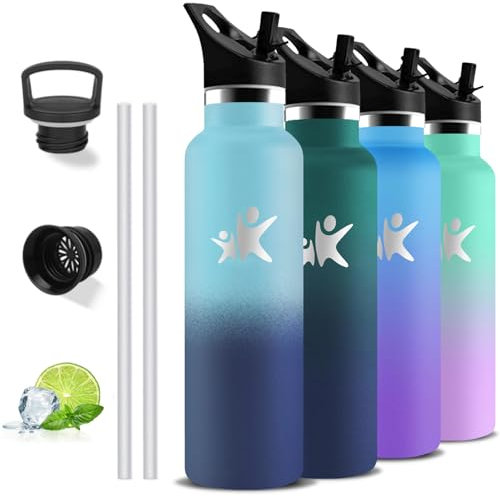Botella Agua Acero Inoxidable, Botella Termica 1 litro, sin BPA, Cantimplora con Pajita, A Prueba de Fugas, Cantimplora Acero Inoxidable, Mantiene 24H Frio/12H Calor, Termo de Agua para Correr, Yoga