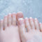 24Pcs False Toenails - Short Square Nude Pink Press on Toe Nails White French Tip Fake Toe Nails - Full Cover Summer Beach Glossy Gel Acrylic Stick on Toenails for Women and Girls DIY Manicure