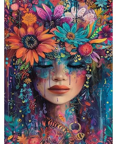 HEIBAGO Paysage Peinture par Numéros pour Adulte, Fille Fleurie Kit de Peinture à l'huile sur Toile Bricolage pour Débutant, Peinture à l'huile avec Pinceaux pour la Décoration d'intérieur,30X40cm