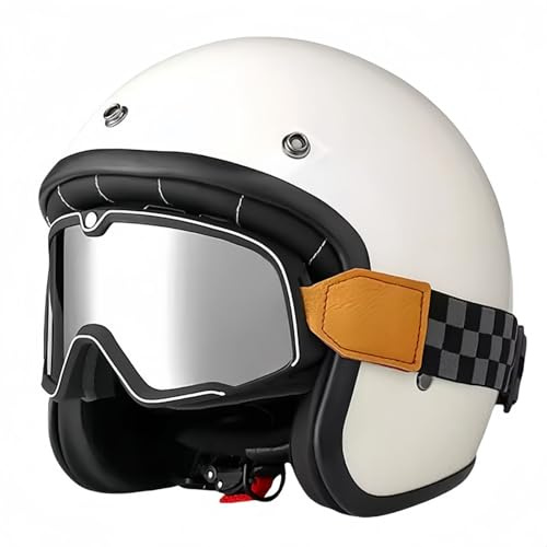 Retro-Motorrad-Halbhelm Im Deutschen Stil, 3/4-Motorrad-Retro-Jethelm Mit Retro-Brille, Halbhelm Mit Retro-Brille, Ece-Zertifizierter Leichter Motorradhelm B,XXL